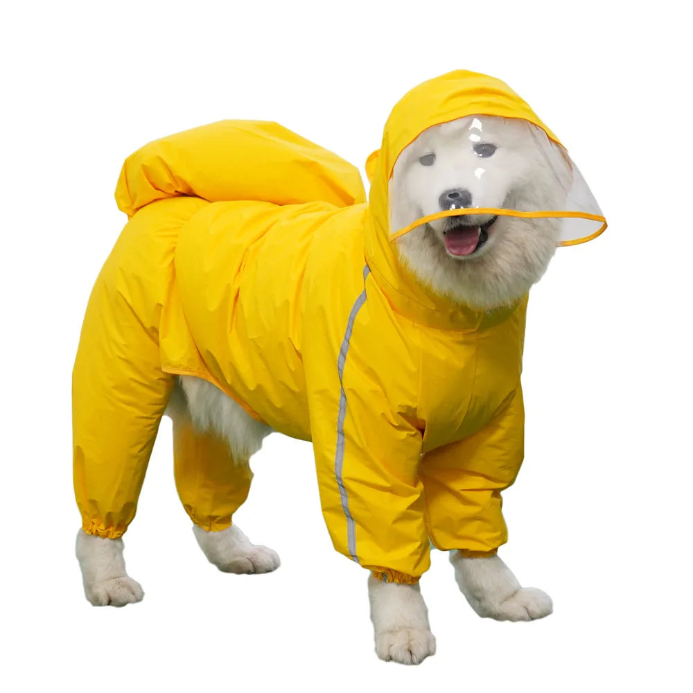 Dog Raincoat for Large Dogs Fully-Covered Hooded Waterproof Dog Rain Jacket with Removable Tail Cover Pet Clothes Husky Samoyed