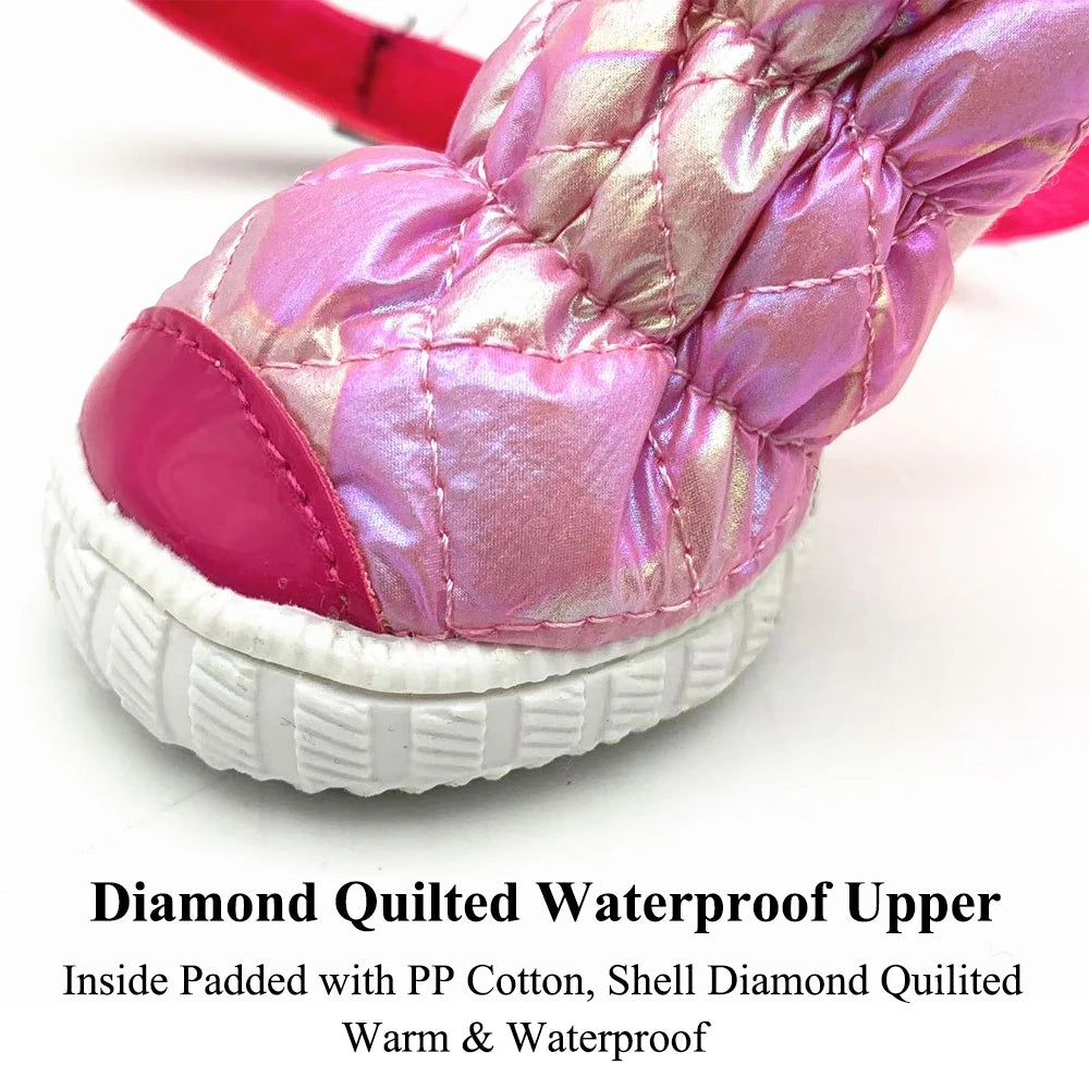 Snow Boots for Dogs Waterproof Thicken Fleece Lining 4PCS Winter Dog Shoes for Small Dog Soft Rubber Sole Anti-Slip Pet Booties